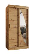 Armoire coulissante miroir | 1 mètre | Chêne Artisan | 5 casiers | Rails aluminium | Série Jorasses