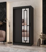 Armoire à portes coulissantes / Penderie à vêtements / Noir mat / 5 compartiments / 2 tringles / Étroite / 100 x 62 x 200 cm / Porte miroir décorative / Pour chambre à coucher