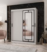 Penderie / Blanc mat / 5 compartiments / 2 tringles / Finition haut de gamme / 150 x 62 x 200 cm / Armoire à portes coulissantes / Porte miroir décorative