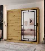 Armoire à portes coulissantes / Penderie / Couleur : Chêne artisan / 10 compartiments / 2 tringles à vêtements / 200 x 62 x 200 cm / porte miroir décorative / Pour chambre à coucher