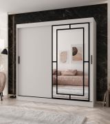 Armoire à portes coulissantes / Penderie / Blanc mat / 10 compartiments / 2 tringles à vêtements / 200 x 62 x 200 cm / Porte miroir décorative / Pour chambre à coucher