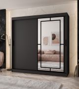 Armoire à portes coulissantes / Penderie à vêtements / Noir mat / 10 compartiments / 2 tringles à vêtements / 200 x 62 x 200 cm / Porte miroir décorative / Pour chambre à coucher