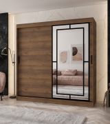 Armoire à portes coulissantes / Penderie à vêtements / Couleur : Noyer Warmia / 10 compartiments / 2 tringles à vêtements / 200 x 62 x 200 cm / porte miroir décorative / Pour chambre à coucher