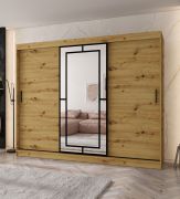 Penderie / Armoire à portes coulissantes / Couleur : Chêne artisan / 10 compartiments / 2 tringles à vêtements / Finition haut de gamme / 250 x 62 x 200 cm / Porte miroir décorative