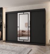 Penderie / Armoire à portes coulissantes / Noir mat / 10 compartiments / 2 tringles à vêtements / Finition haut de gamme / 250 x 62 x 200 cm / Porte miroir décorative