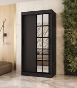 Armoire / Noir mat / 5 compartiments / 2 tringles / Finition haut de gamme / étroite / 100 x 62 x 200 cm / Armoire à portes coulissantes / Porte miroir décorative