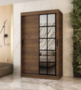 Armoire à portes coulissantes / Couleur : Noyer Warmia / 5 compartiments / 2 tringles à vêtements / Finition haut de gamme / 120 x 62 x 200 cm / Armoire / Porte miroir / Design moderne