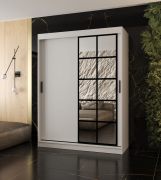 Armoire à portes coulissantes / Penderie / Blanc mat / 5 compartiments / 2 tringles / 150 x 62 x 200 cm / Porte miroir décorative / Pour chambre à coucher