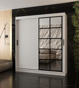 Penderie / Armoire à portes coulissantes / Blanc mat / 10 compartiments / 2 tringles à vêtements / Finition haut de gamme / 180 x 62 x 200 cm / Porte miroir décorative
