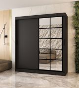 Penderie / Armoire à portes coulissantes / Noir mat / 10 compartiments / 2 tringles à vêtements / Finition haut de gamme / 180 x 62 x 200 cm / Porte miroir décorative