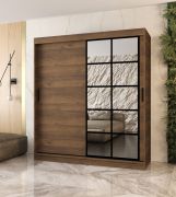 Penderie / Armoire à portes coulissantes / Couleur : Noyer Warmia / 10 compartiments / 2 tringles à vêtements / Finition haut de gamme / 180 x 62 x 200 cm / Porte miroir décorative