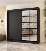 Armoire / Noir mat / 10 compartiments / 2 tringles à vêtements / Finition haut de gamme / 200 x 62 x 200 cm / Armoire à portes coulissantes / Porte miroir décorative