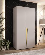 Armoire / 1 compartiment / Couleur : Cachemire / 1 tringle à vêtements / Fonction Soft-Close / 1 mètre de large / Poignées : Or / Chants ABS / Dimensions : 100 x 52 x 202 cm