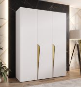Armoire à portes battantes / Penderie / Couleur : Blanc / 3 portes / Poignées : Or / 2 compartiments / 2 tringles à vêtements / Dimensions : 150 x 52 x 202 cm / Fonction Soft-Close
