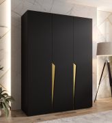 Armoire à portes battantes / Penderie / Couleur : Noir / 3 portes / Poignées : Or / 2 compartiments / 2 tringles à vêtements / Dimensions : 150 x 52 x 202 cm / Fonction Soft-Close