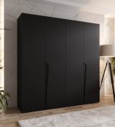 Armoire à portes battantes / 4 portes / Couleur : Noir / 2 compartiments / Fonction Soft-Close / 2 tringles à vêtements / Poignées : Noir / Dimensions : 200 x 52 x 202 cm / Penderie / Chants ABS