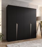 Armoire à portes battantes / 4 portes / Couleur : Noir / 2 compartiments / Fonction Soft-Close / 2 tringles à vêtements / Poignées : cachemire / Dimensions : 200 x 52 x 202 cm / Penderie / Chants ABS