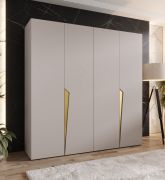 Armoire à portes battantes / 4 portes / Couleur : Cachemire / 2 compartiments / Fonction Soft-Close / 2 tringles à vêtements / Poignées : Or / Dimensions : 200 x 52 x 202 cm / Penderie / Chants ABS