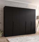 Armoire / Couleur : Noir / 5 portes / 3 compartiments / Poignées : Noir / 3 tringles à vêtements/ Fonction Soft-Close / Dimensions : 250 x 52 x 202 cm / Chants ABS