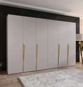 Armoire à portes battantes / Penderie / Couleur : Cachemire / 4 compartiments / 3 mètres de large / Poignées : Or / 4 tringles à vêtements / Fonction Soft-Close / Dimensions : 300 x 52 x 202 cm