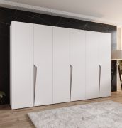 Armoire à portes battantes / Couleur : Blanc / Bords ABS / 3 mètres de large / 3 tringles à vêtements / Fonction Soft-Close / Poignées : Cachemire / 3 compartiments / Dimensions : 300 x 52 x 202 cm