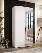 Armoire / 1 porte miroir / Couleur : Blanc / 1 compartiment / Poignées : Noir / 1 tringle à vêtements / 1 mètre de large / Fonction Soft-Close / Dimensions : 100 x 52 x 202 cm