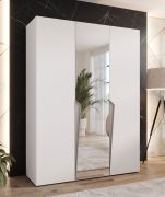 Armoire à portes battantes / Penderie / Couleur : Blanc / 1 porte à miroir / Poignées : Cachemire / 2 compartiments / Soft-Close / 2 tringles à vêtements / Dimensions : 150 x 52 x 202 cm / ABS