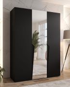 Armoire à portes battantes / Penderie / Couleur : Noir / 1 porte à miroir / Poignées : Noir / 2 compartiments / Soft-Close / 2 tringles à vêtements / Dimensions : 150 x 52 x 202 cm / ABS