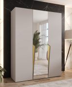 Armoire à portes battantes / Penderie / Couleur : Cachemire / 1 porte miroir / Poignées : Or / 2 compartiments / Soft-Close / 2 tringles à vêtements / Dimensions : 150 x 52 x 202 cm / ABS