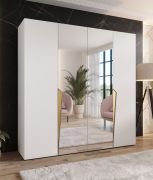 Armoire à portes battantes / 2 portes à miroir / Couleur : Blanc / 2 compartiments / Soft-Close / 2 tringles à vêtements / Poignées : Or / Dimensions : 200 x 52 x 202 cm / Penderie / Chants ABS