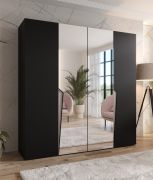 Armoire à portes battantes / 2 portes à miroir / Couleur : Noir / 2 compartiments / Soft-Close / 2 tringles à vêtements / Poignées : Cachemire / Dimensions : 200 x 52 x 202 cm / Penderie / Chants ABS