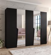 Armoire / Couleur : Noir / 2 portes miroir / 3 compartiments / 3 tringles à vêtements / Poignées : Noir / Dimensions : 250 x 52 x 202 cm / Fonction Soft-Close / Chants ABS
