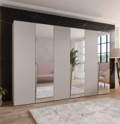 Armoire à portes battantes / 3 portes à miroir / Couleur : Cachemire / Soft-Close / 3 compartiments / 3 tringles à vêtements / Poignées : Noir / Dimensions : 300 x 52 x 202 cm / Armoire