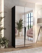 Armoire de chambre à coucher avec miroir / Couleur : Noir / Fonction soft-close / Penderie / Poignées : Noir / 1 compartiment / 1 tringle à vêtements / Chants ABS / Dimensions : 100 x 52 x 202 cm