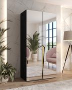 Armoire à coucher avec miroir / Couleur : Noir / Fonction soft-close / Penderie / Poignées : Or / 1 compartiment / 1 tringle à vêtements / Chants ABS / Dimensions : 100 x 52 x 202 cm