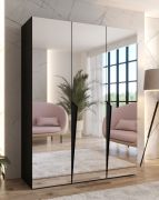 Armoire / Couleur : Noir / 3 portes miroir / 2 compartiments / 2 tringles à vêtements / Dimensions : 150 x 52 x 202 cm / Poignées : Noir / Fonction Soft-Close / Protection des bords ABS