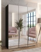Armoire / Couleur : Noir / 3 portes miroir / 2 compartiments / 2 tringles à vêtements / Dimensions : 150 x 52 x 202 cm / Poignées : Cachemire / Fonction Soft-Close / Protection des bords ABS