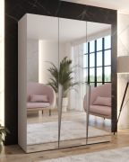 Penderie / Couleur : Cachemire / 3 portes miroir / 2 compartiments / 2 tringles à vêtements / Dimensions : 150 x 52 x 202 cm / Poignées : Cachemire / Fonction Soft-Close / Protection des bords ABS