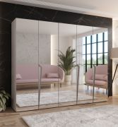 Penderie de chambre à coucher avec miroir / Couleur : Cachemire / Armoire / Poignées : Cachemire / 3 compartiments / 3 tringles à vêtements / Dimensions : 250 x 52 x 202 cm / Chants ABS / Fonction Soft-Close