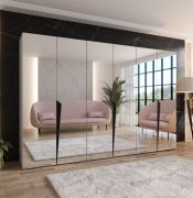 Armoire à portes battantes / Couleur : Cachemire / Penderie de chambre à coucher avec miroir / Poignées : Noir / Fonction Soft-Close / 3 compartiments / 3 tringles à vêtements / Dimensions : 300 x 52 x 202 cm / Chants ABS