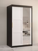 Armoire Liskamm 27 avec porte miroir | Noir mat / Blanc mat | 200 x 100 x 62 cm | 2 portes coulissantes