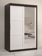 Armoire Liskamm 31 avec miroir | Noir mat / Blanc mat | 200 x 120 x 62 cm | 5 étagères, 2 penderies