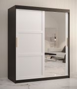 Armoire élégante Liskamm 35 avec porte miroir | Noir mat / Blanc mat | 200 x 150 x 62 cm | Grand espace de rangement