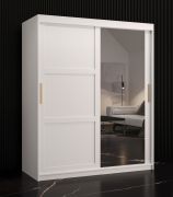 Armoire avec porte miroir Liskamm 33 | Blanc mat | 200 x 150 x 62 cm | 5 étagères, 2 penderies