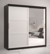 Armoire Liskamm 39 avec 10 compartiments | 2 portes coulissantes | Miroir intégré | Noir mat & Blanc mat | 200 x 180 x 62 cm
