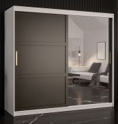 Armoire design avec porte miroir Liskamm 42 | Blanc mat / Noir mat | 200 x 200 x 62 cm | 10 compartiments | 2 tringles