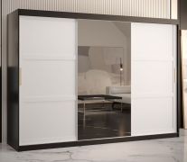 Armoire penderie Liskamm 47 avec miroir | 200 x 250 x 62 cm | Noir mat / Blanc mat | Grand espace de rangement