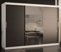 Armoire penderie Liskamm 46 | Design moderne blanc mat & noir mat | 200 x 250 x 62 cm | Miroir intégré