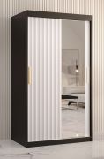 Penderie étroite Balmenhorn 75 | 5 compartiments | Noir mat / Blanc mat | 200 x 100 x 62 cm | Porte miroir