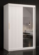 Armoire Balmenhorn 77 blanche mate | 5 compartiments | 2 portes coulissantes | 1 porte miroir | 200 x 120 x 62 cm